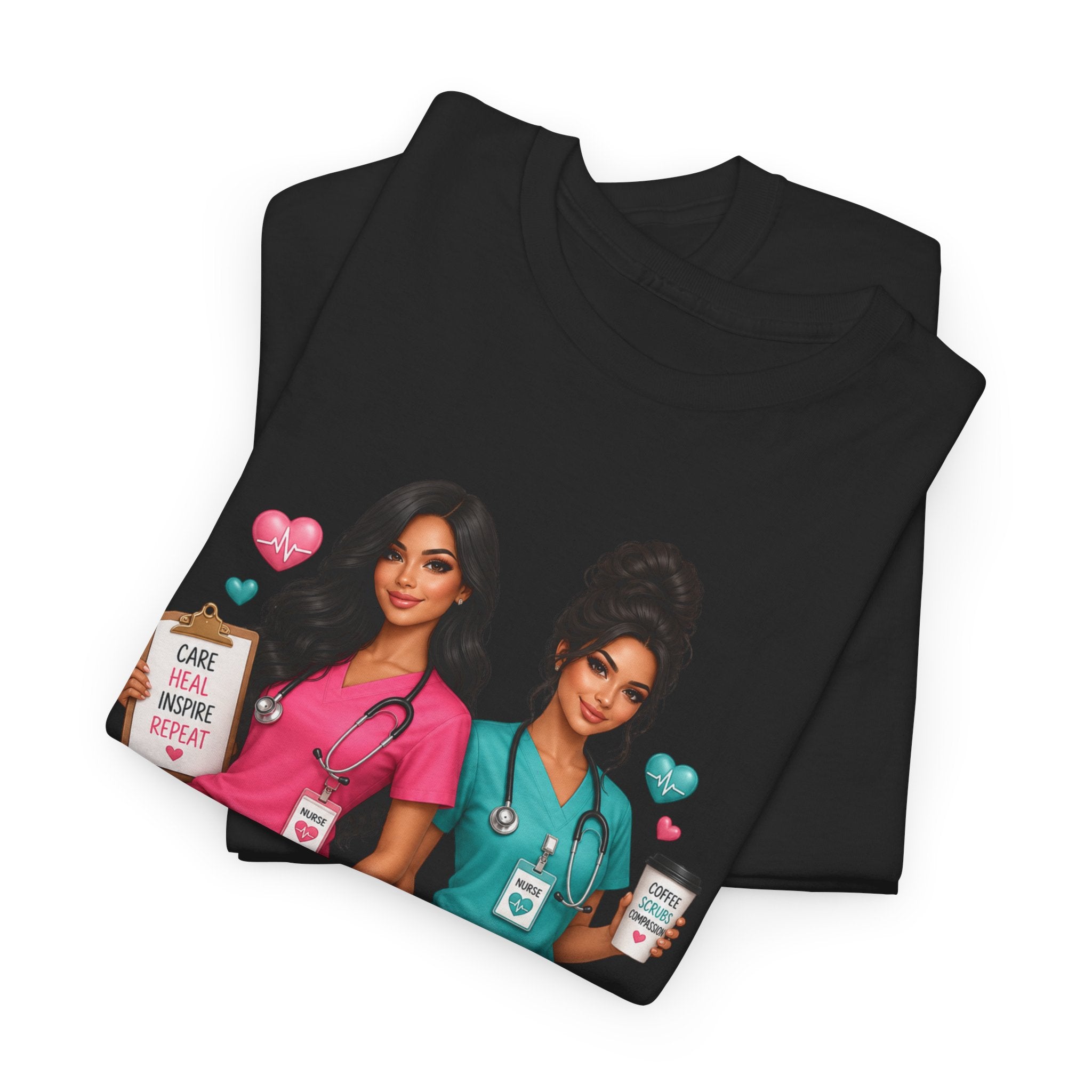 Nurse Besties Graphic Tee — Cute Scrub Nurses Illustration
