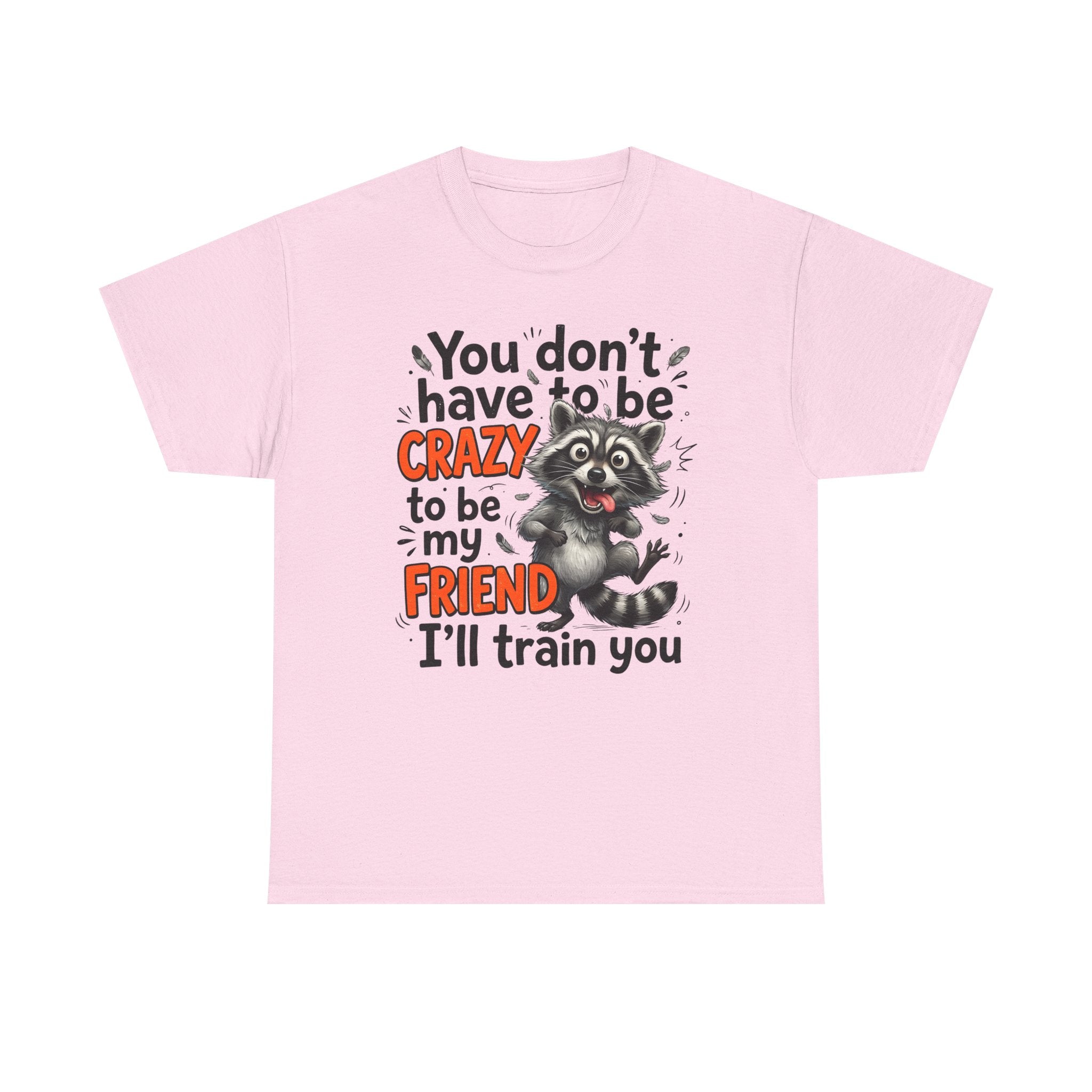 Raccoon Funny Friend T-Shirt – "You Don't Have to Be Crazy to Be My Friend, I'll Train You"