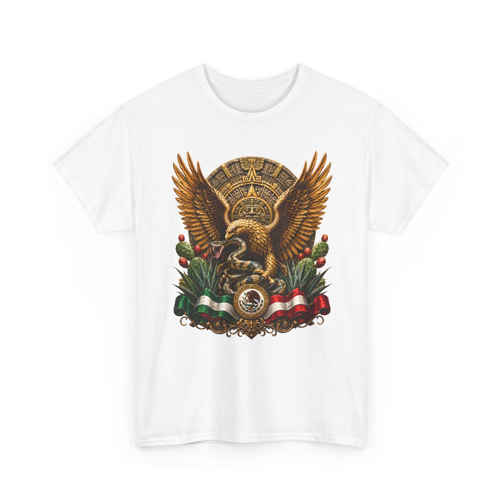 Mexican Eagle Crest T-Shirt — Aztec-Inspired Eagle with Mexican Flag Accents