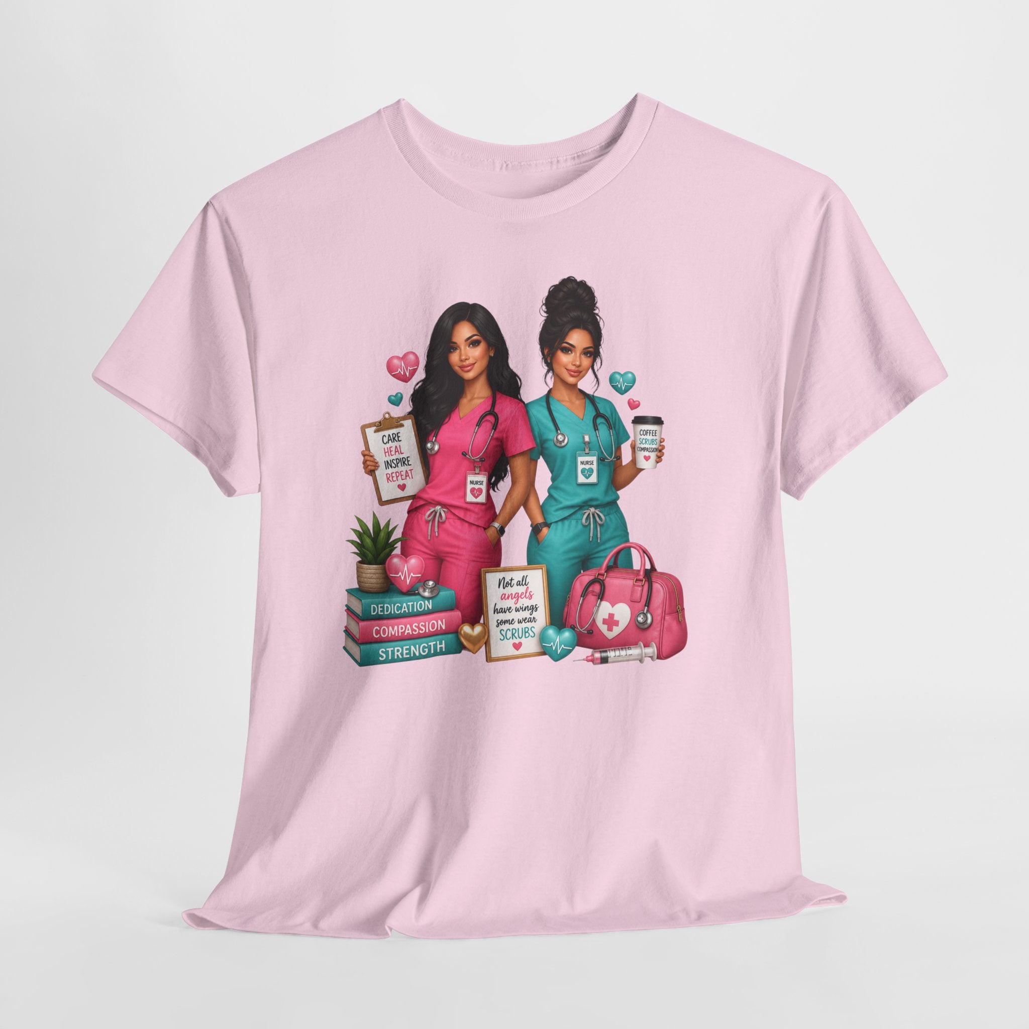 Nurse Besties Graphic Tee — Cute Scrub Nurses Illustration