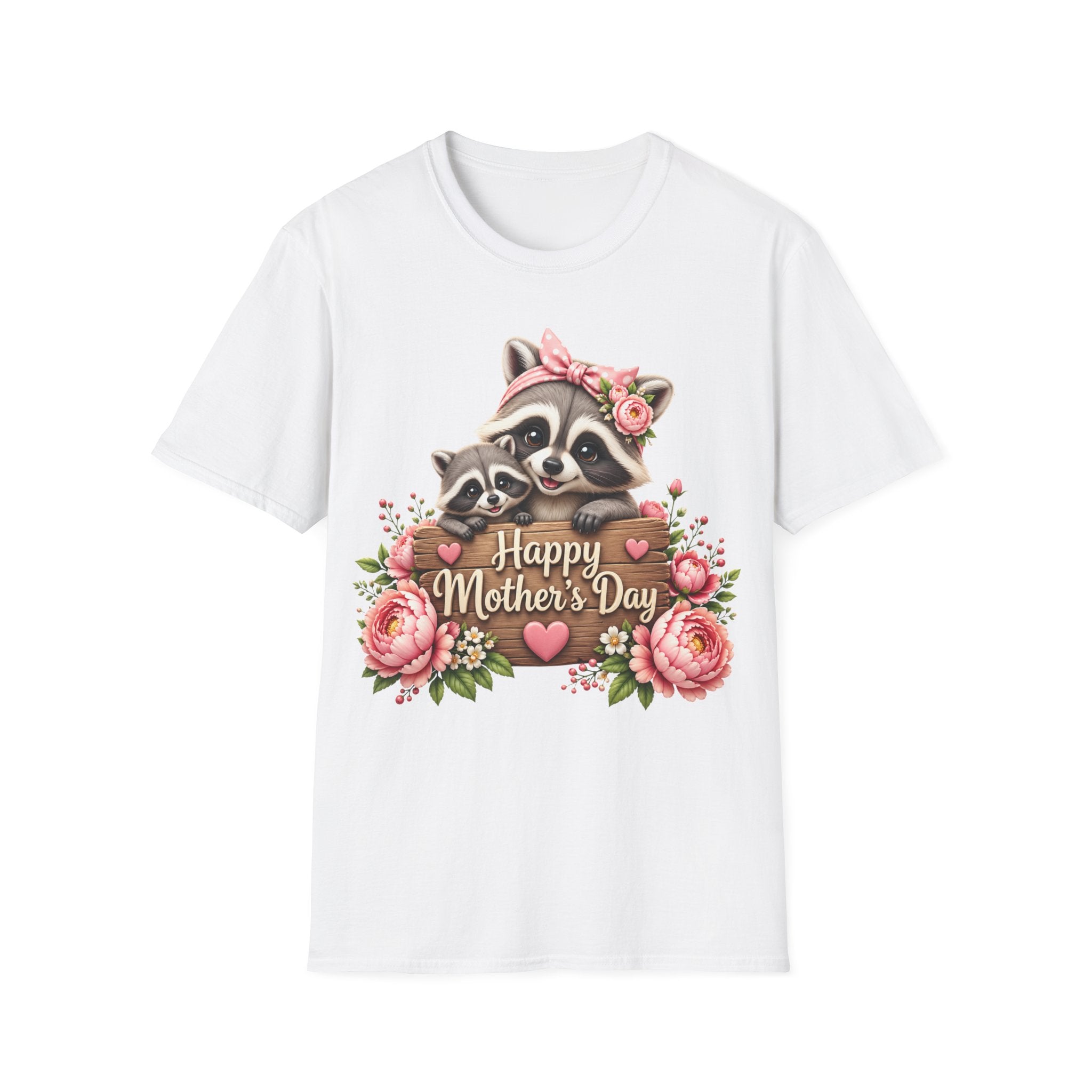 Mother's Day Raccoon T-Shirt - 'Happy Mother's Day' Floral Mom Tee