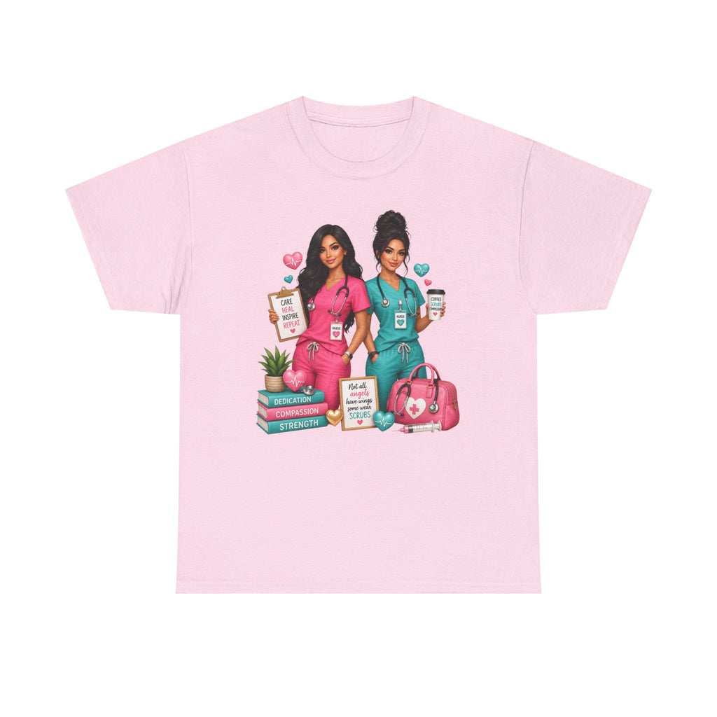 Nurse Besties Graphic Tee — Cute Scrub Nurses Illustration