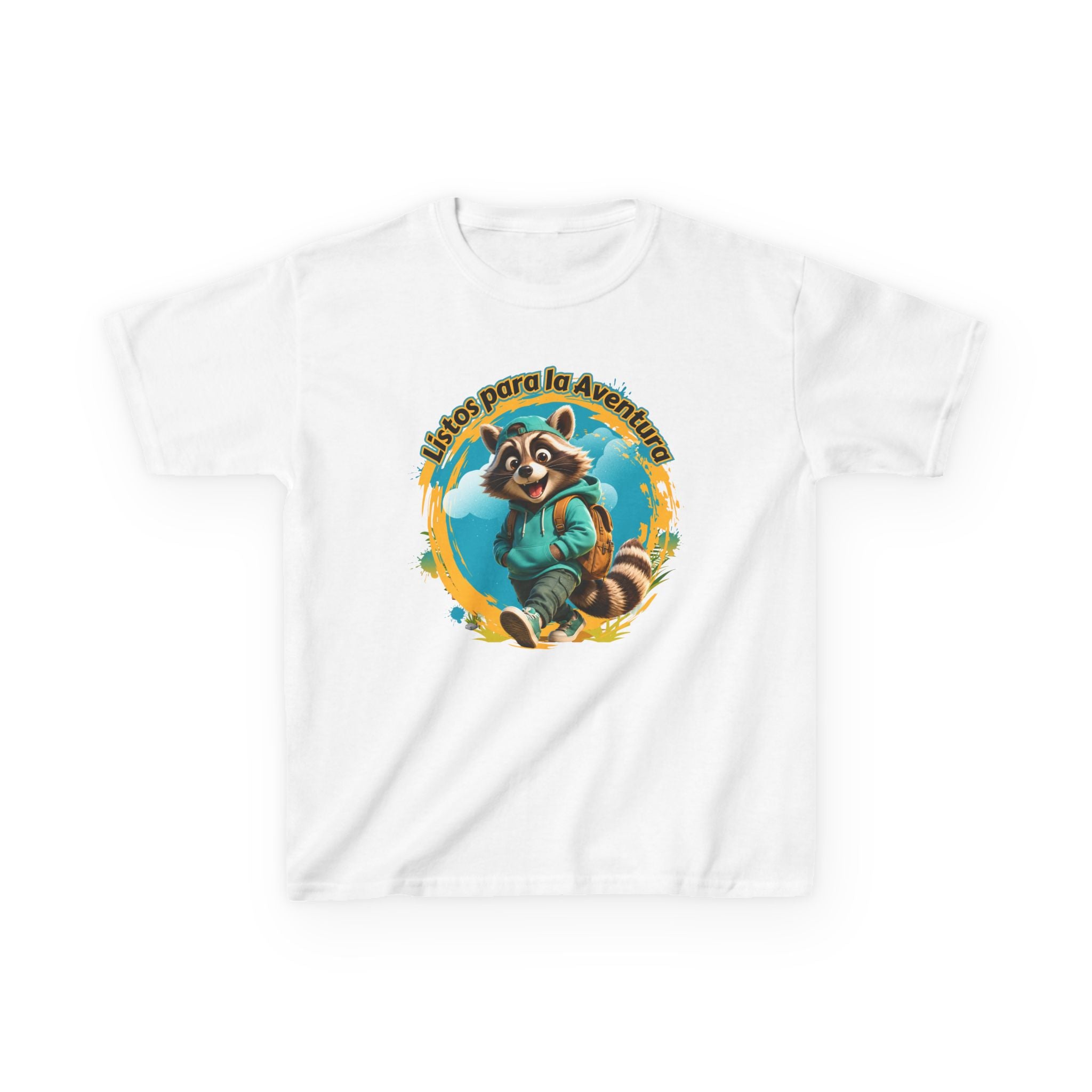 Kids Tee — "Listos para la Aventura" Cute Raccoon Explorer Graphic
