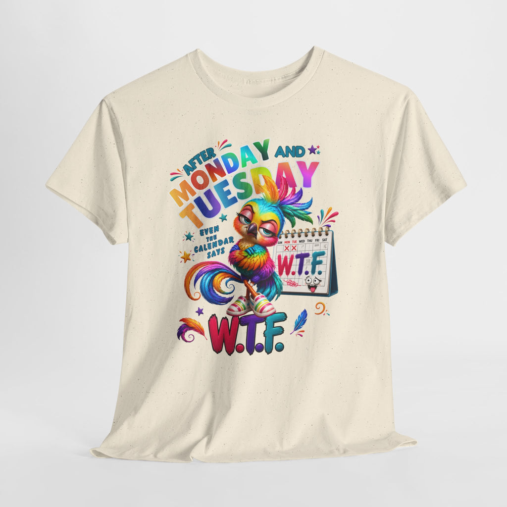 Monday and Tuesday WTF T-Shirt – Funny Colorful Rooster Graphic Tee
