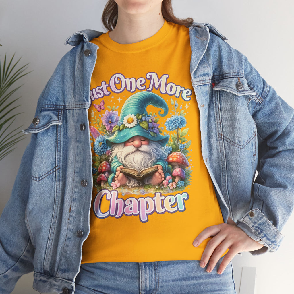 Just One More Chapter Shirt – Book Lover Gift, Cute Reading Gnome T-Shirt, Cozy Reader Tee, Bibliophile Gift, Teacher Gift