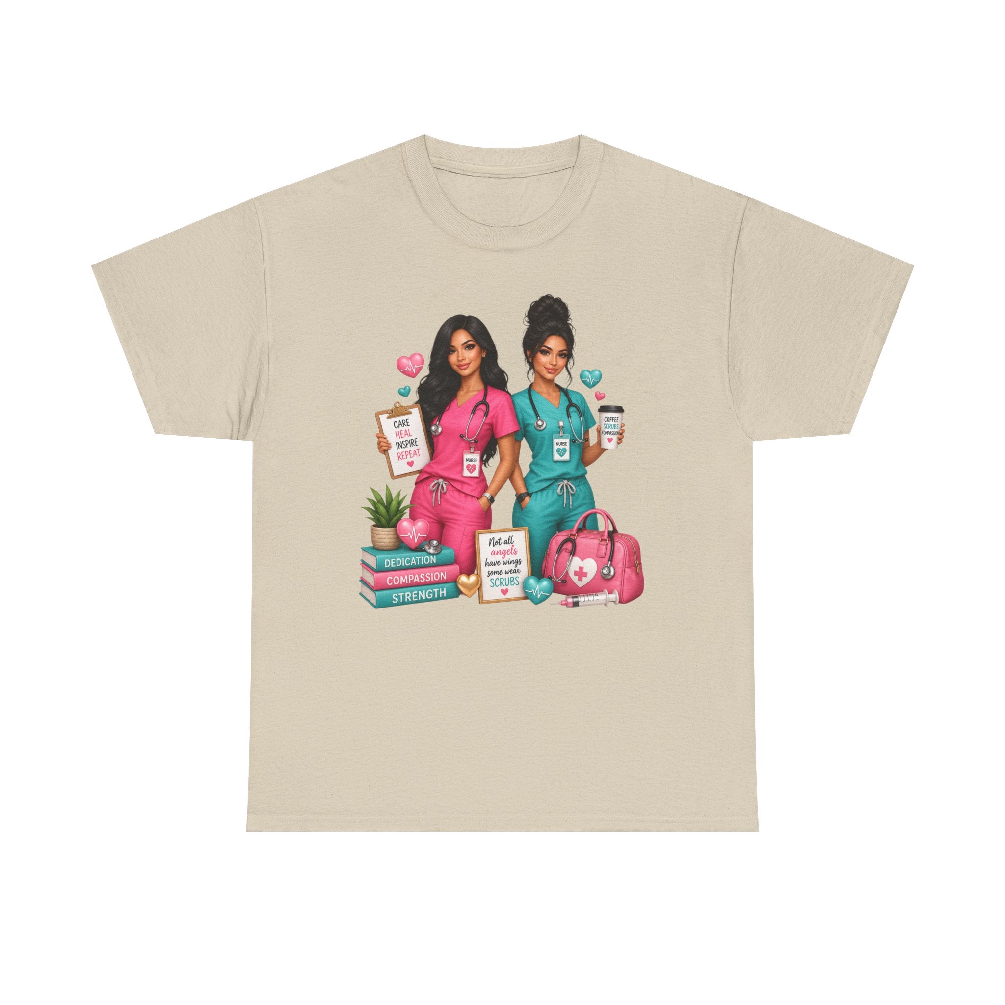 Nurse Besties Graphic Tee — Cute Scrub Nurses Illustration
