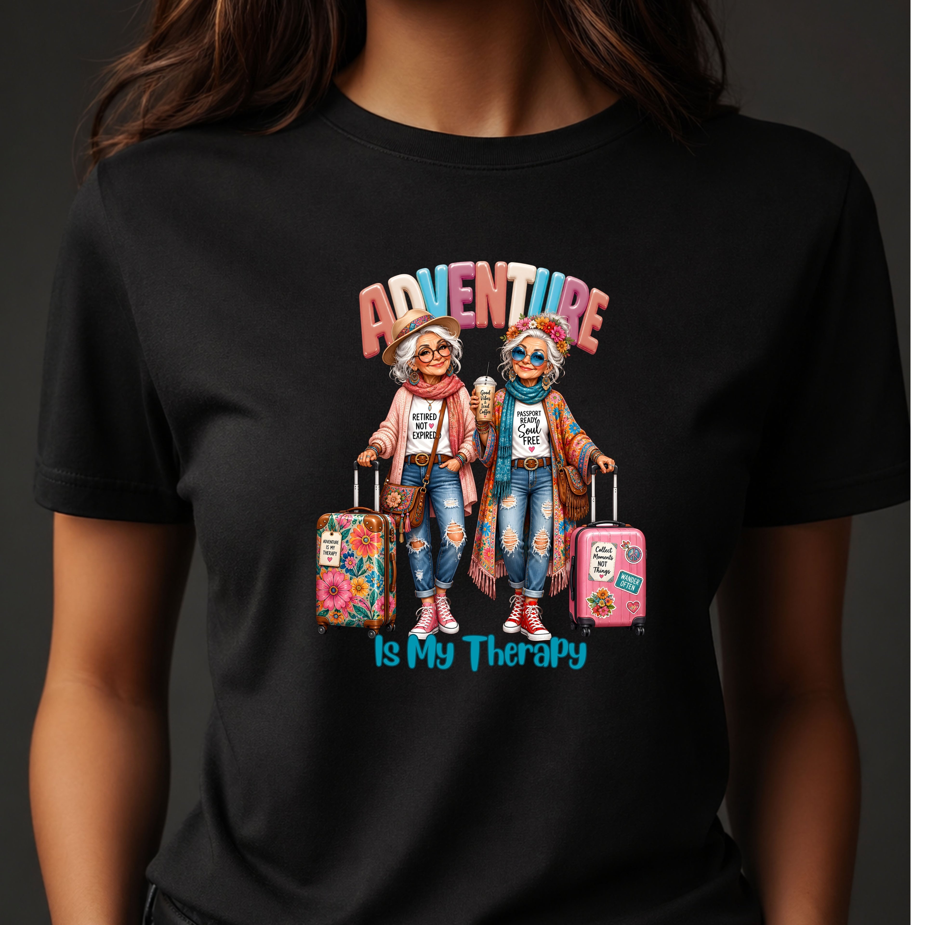 Adventure Is My Therapy T‑Shirt — Vintage Travel Grandma Graphic Tee