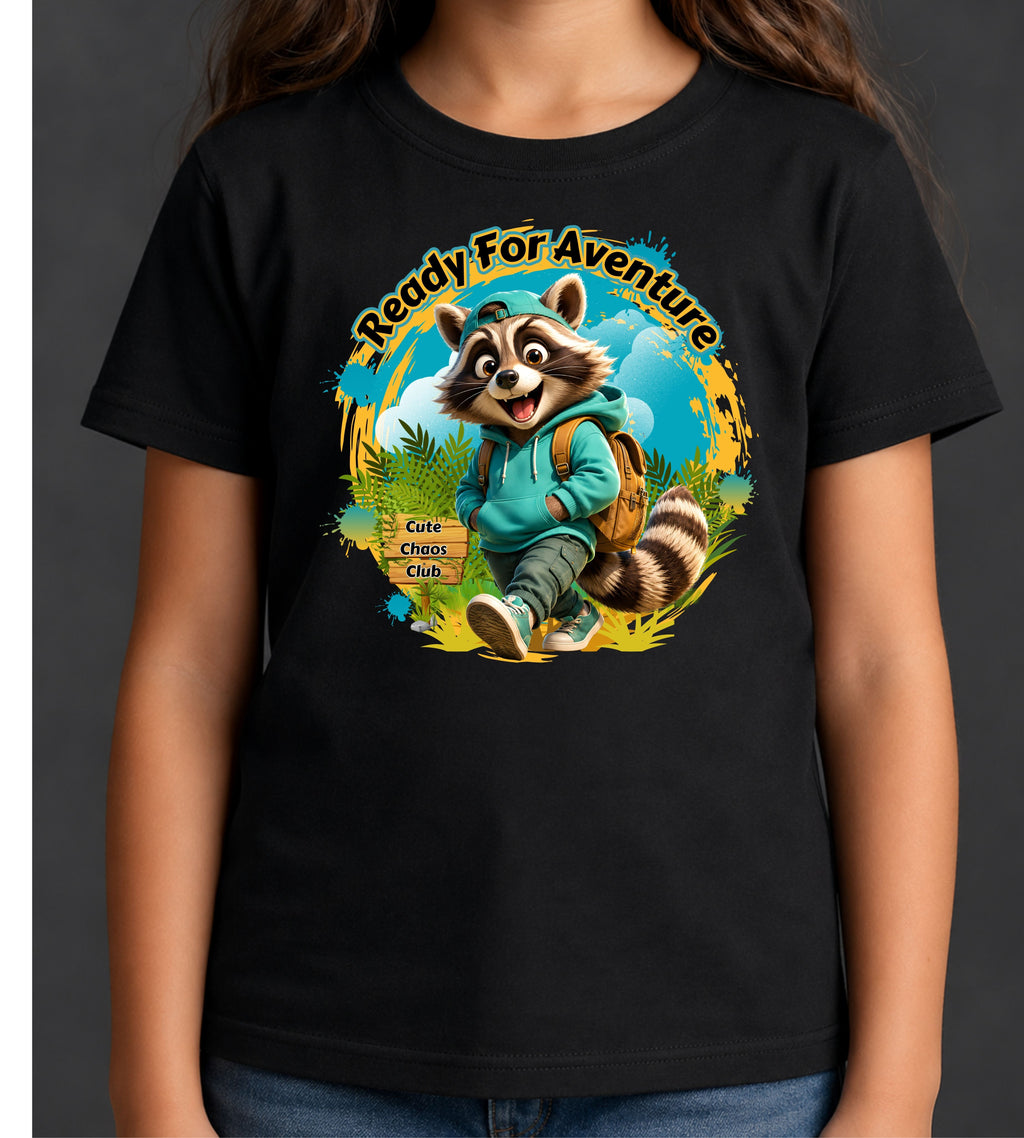 Kids Adventure Racoon T-Shirt — "Ready for Adventure" Cute Graphic Tee