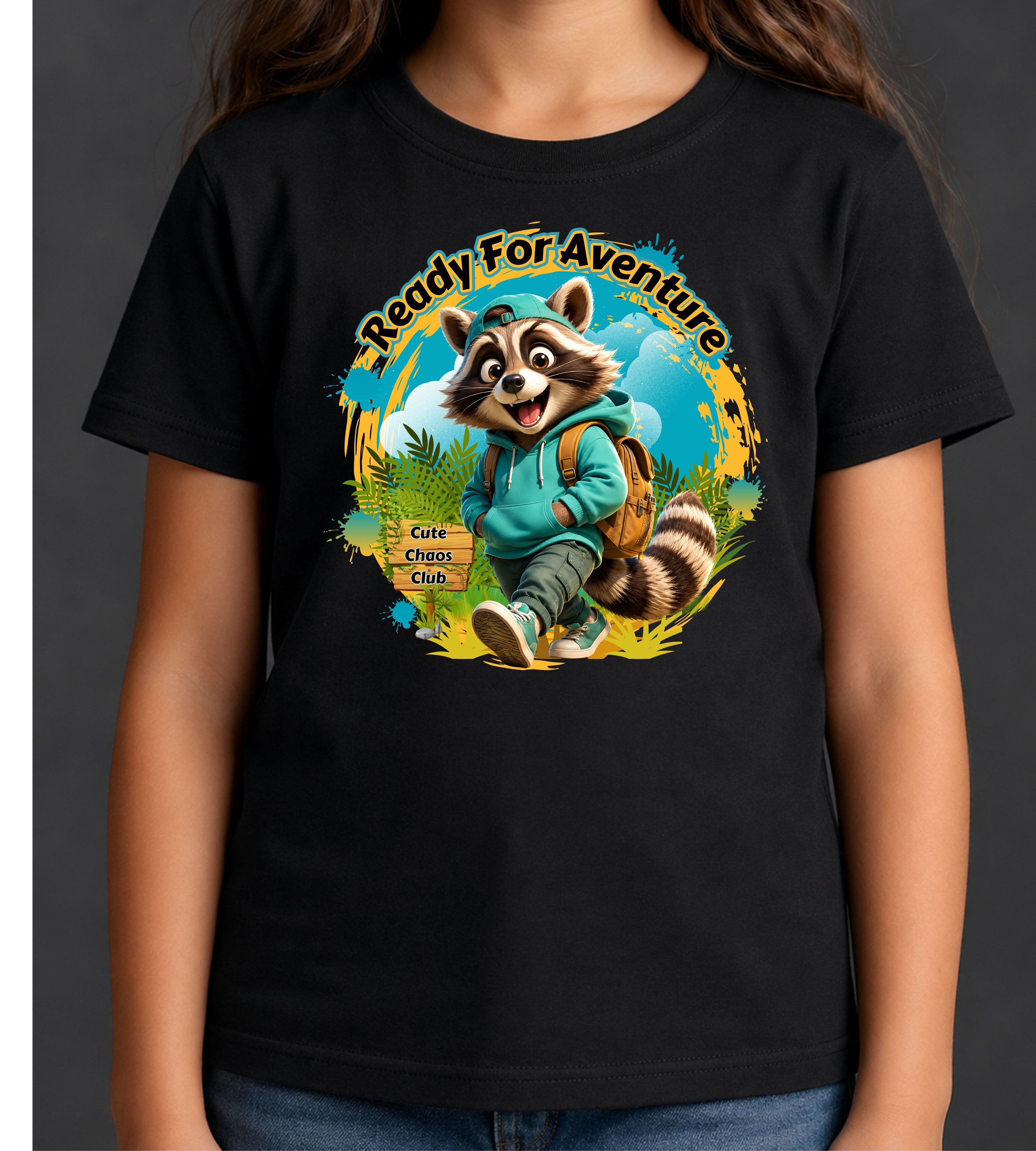 Kids Adventure Racoon T-Shirt — "Ready for Adventure" Cute Graphic Tee