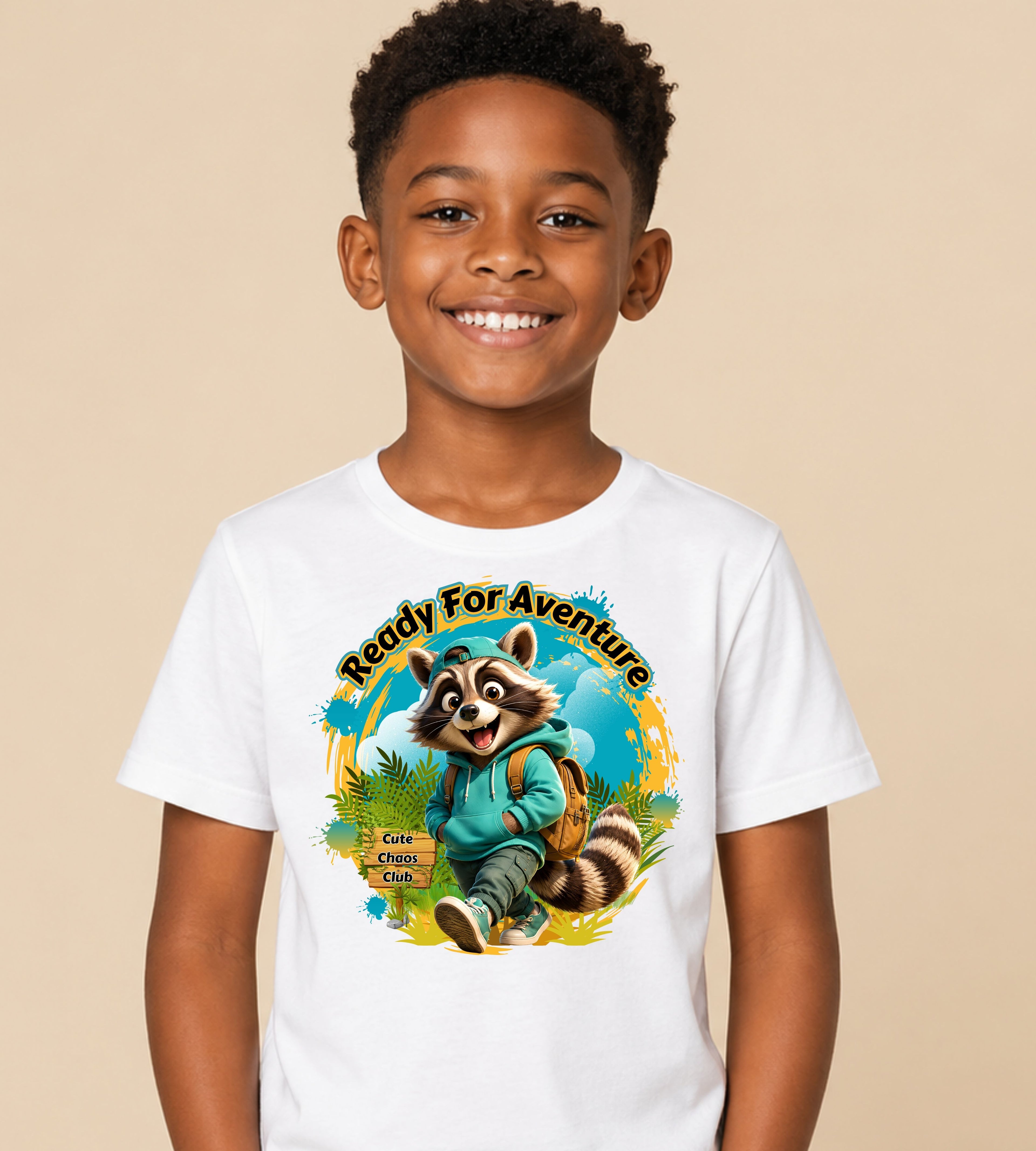 Kids Adventure Racoon T-Shirt — "Ready for Adventure" Cute Graphic Tee