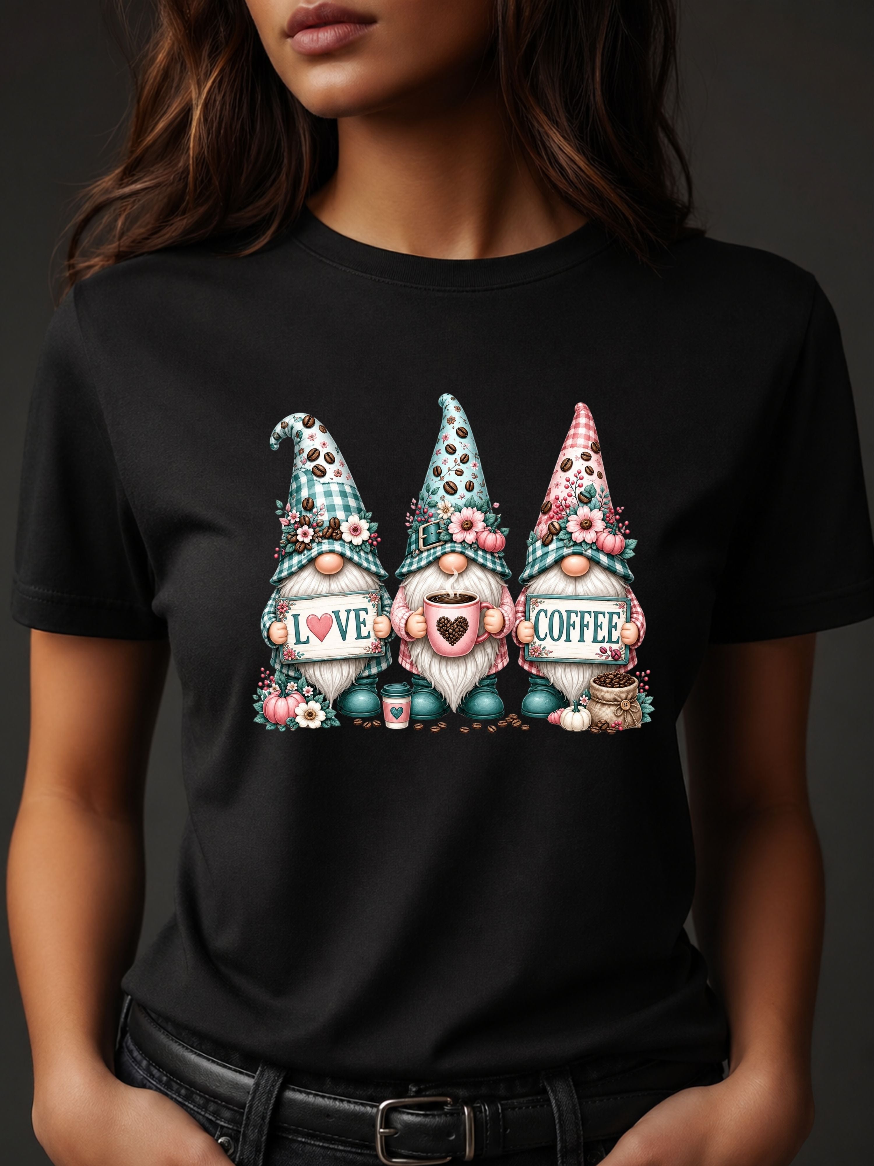 Coffee Love Gnomes T-Shirt — Cute Floral Gnome Coffee Tee