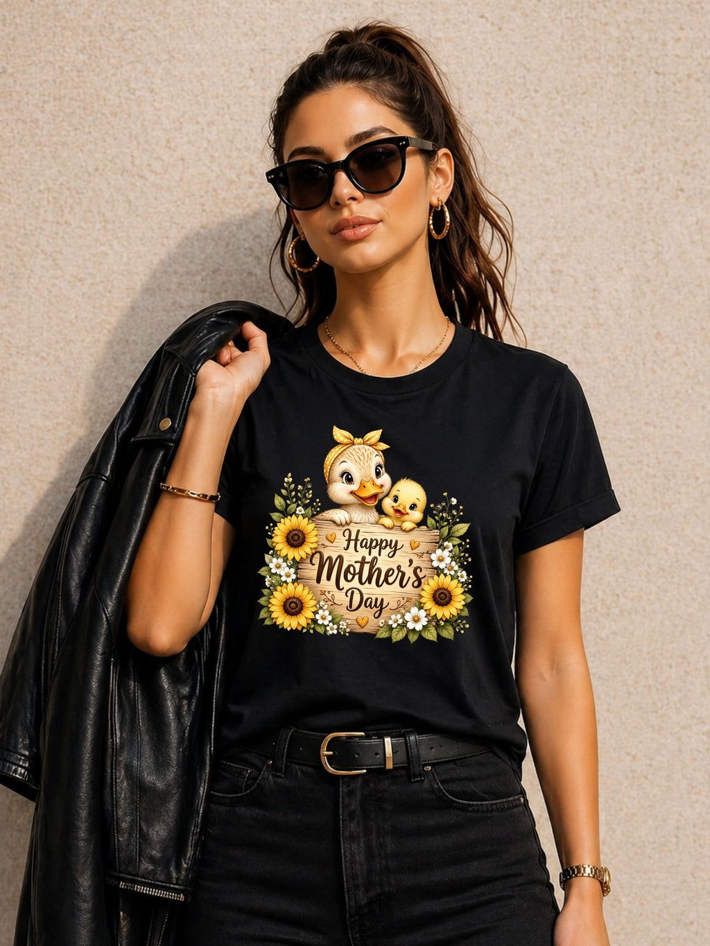 Mother’s Day Duck Mom T-Shirt — "Happy Mother’s Day" Sunflower Design