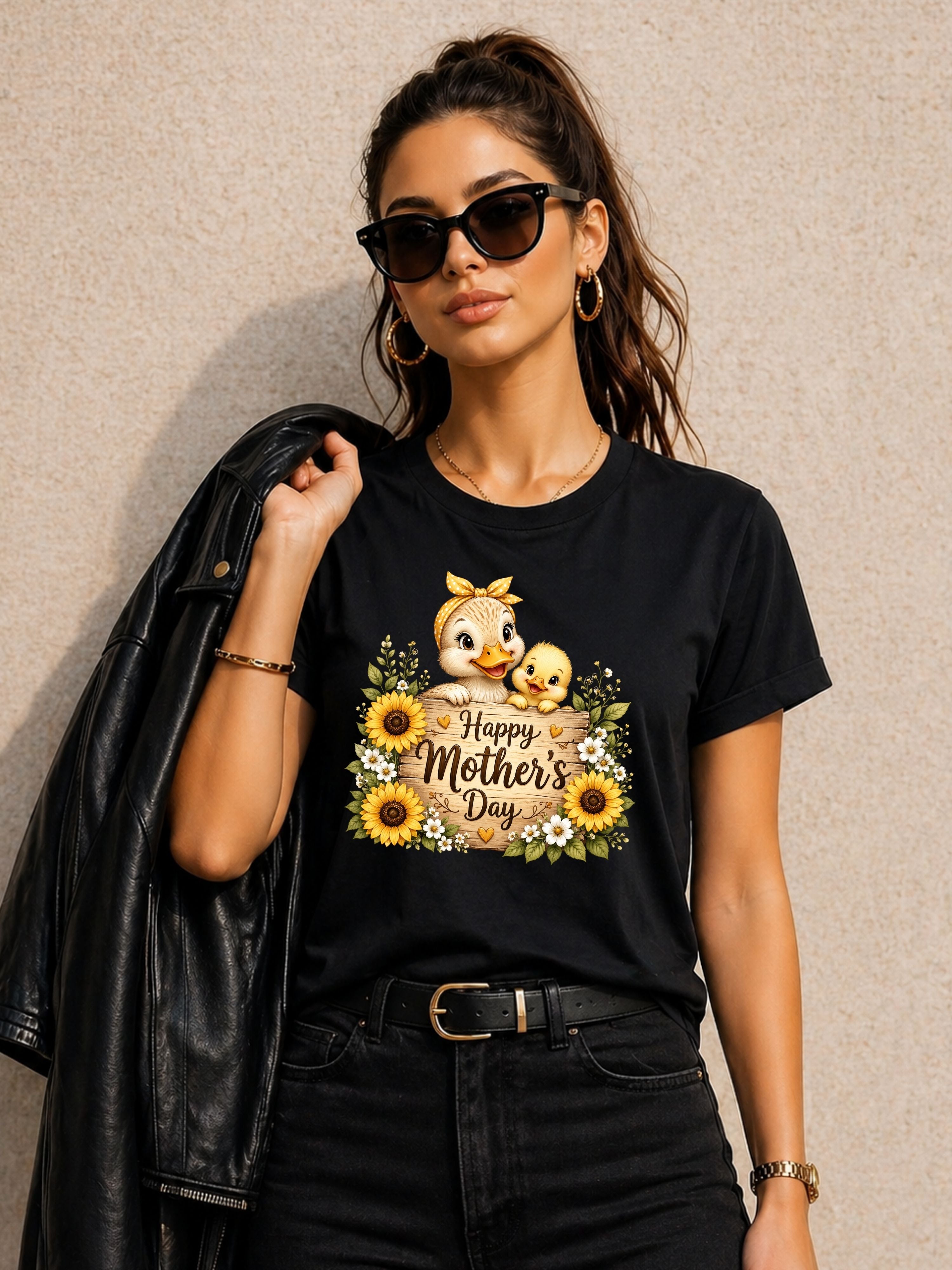 Mother’s Day Duck Mom T-Shirt — "Happy Mother’s Day" Sunflower Design