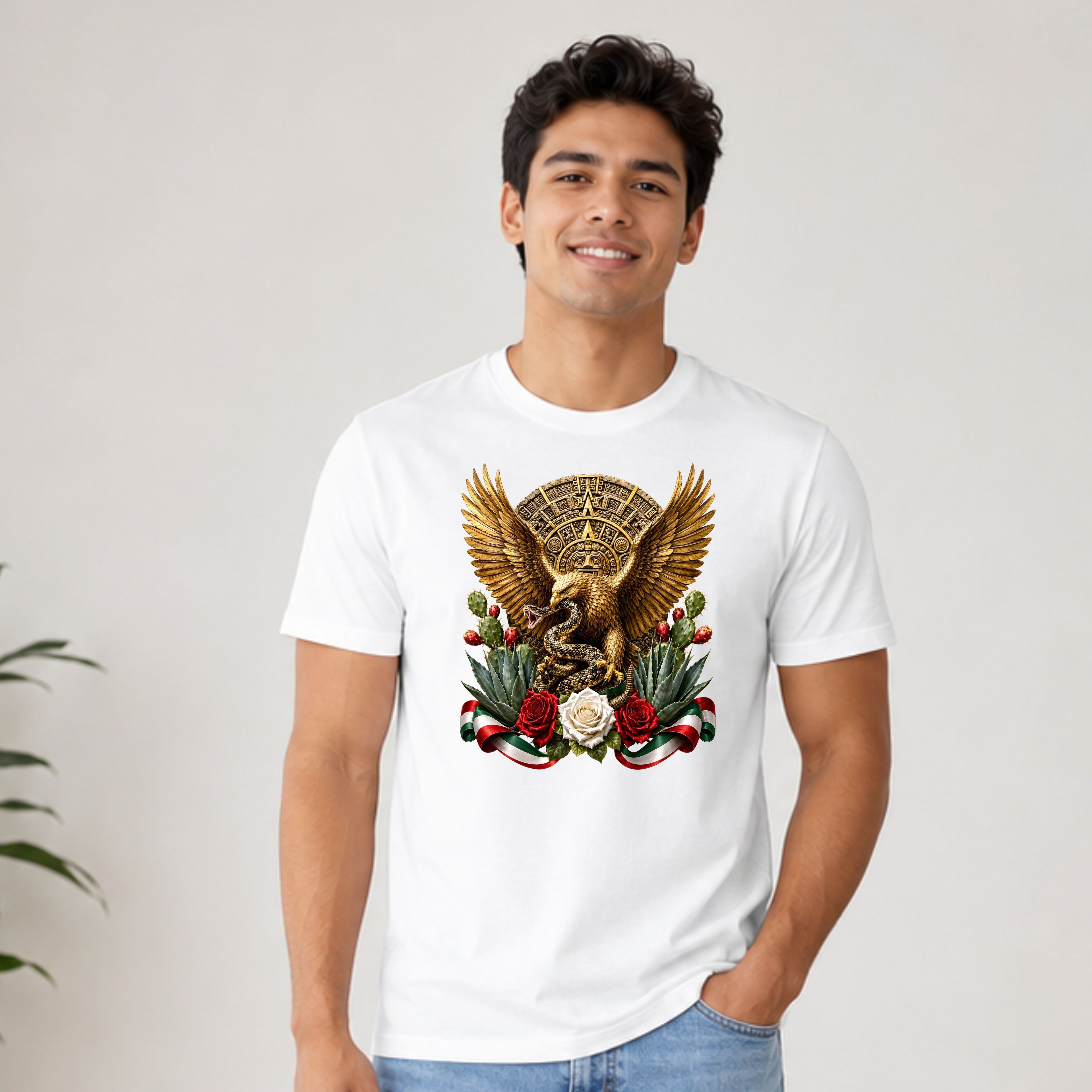 Mexican Golden Eagle T-Shirt | Playera Mexicana Águila Dorada y rosas